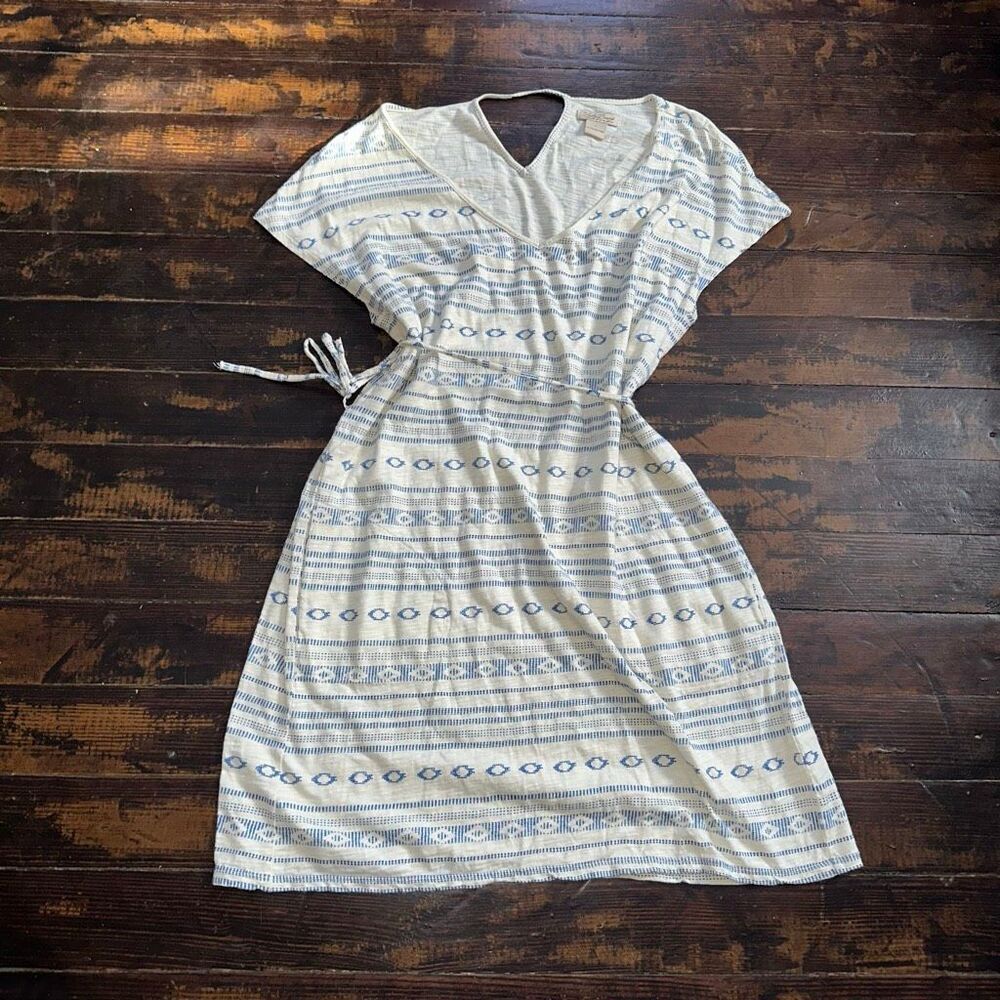 Lucky Brand white & blue striped L western knit striped dress